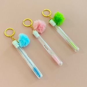 3pcs Tube Eyelash Brush/Spoolie with Furball & Gold Keychain | Mascara Wand